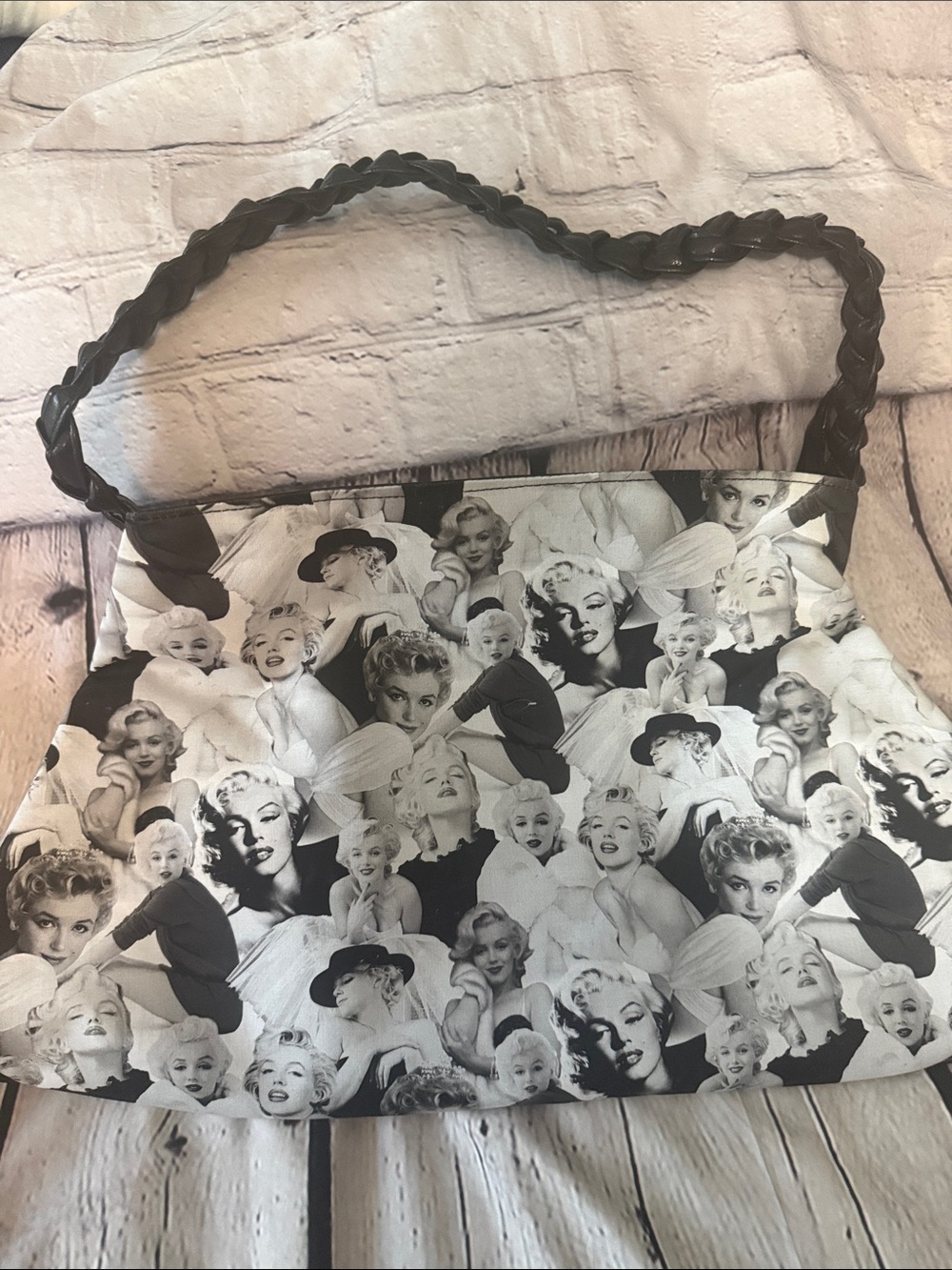 Black & White Marilyn Monroe Printed large Shoulder Bag with Braided Strap Tote